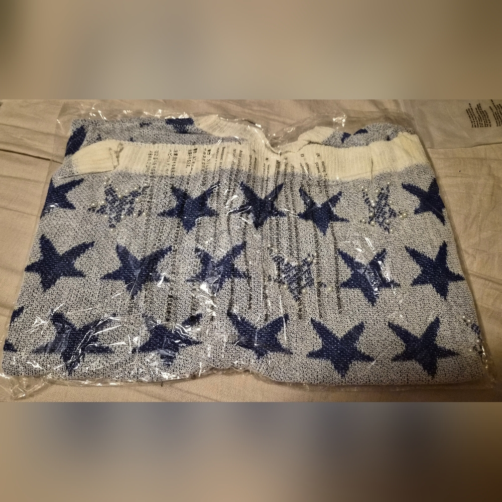 BiBi Blue Star Knit Short Sleeve Sweater – Size XL - Picture 3 of 3
